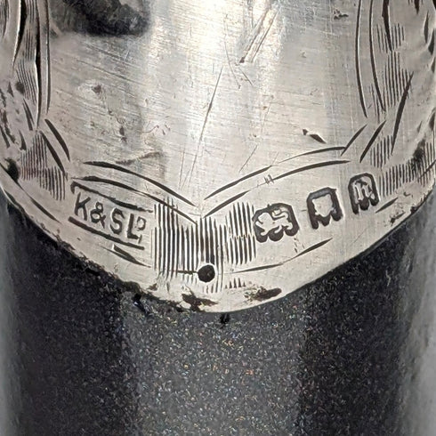 1923年 英国アンティーク 紳士用 曲がりハンドル 純銀装飾 ステッキ 杖 94cm Kendall&Sons